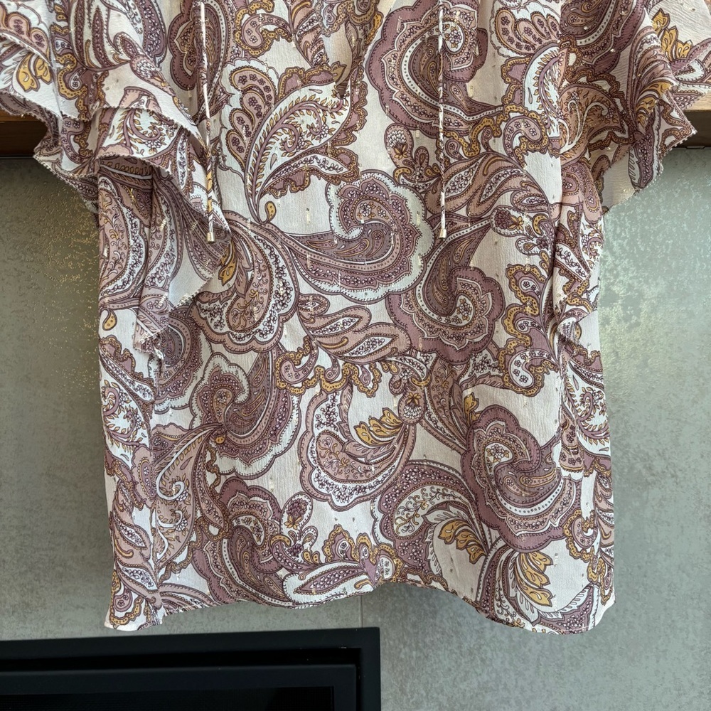 Intermix Silk Ruffle Blouse Metallic Thread, Size P - Picture 3 of 11